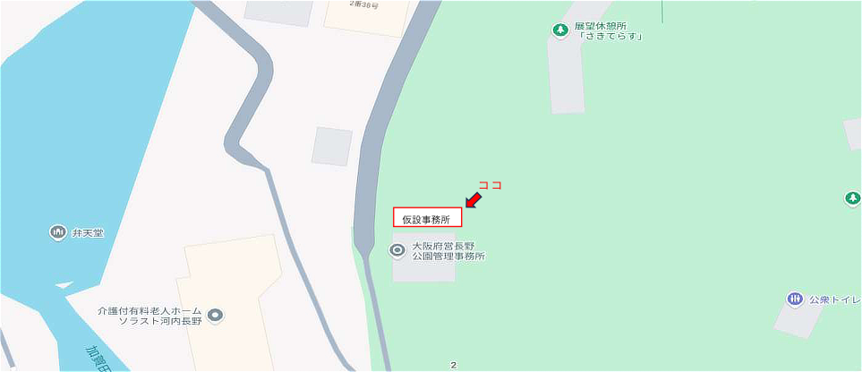 仮設事務所の場所を示す地図(事務所の隣)